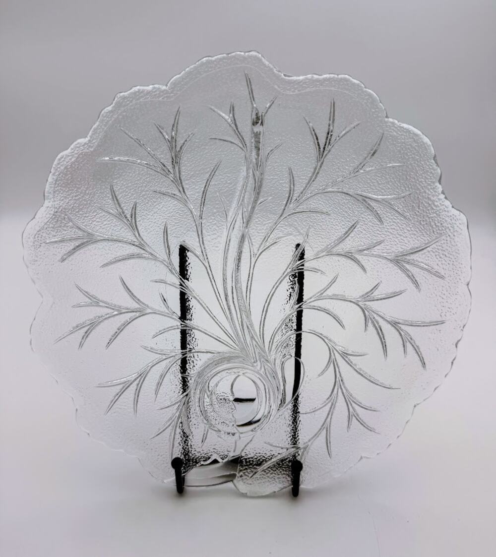 Vintage Indiana Glass Pebble Divided Relish Plate, Clear Cabbage Leaf Tray, 10"
